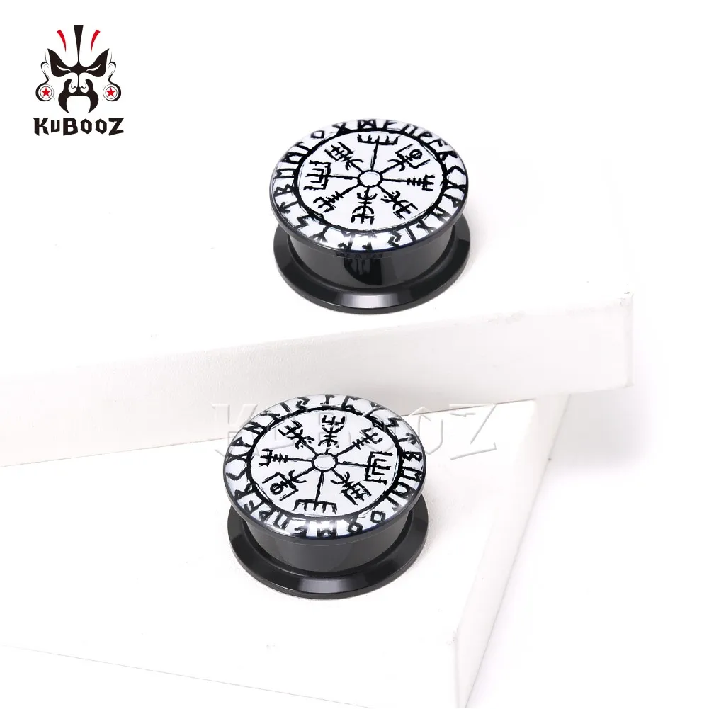 KUBOOZ Unique Acrylic Round Mysterious Pattern Ear Plugs Tunnels Body Piercing Jewelry Earring Gauges Stretchers Expanders 2PCS