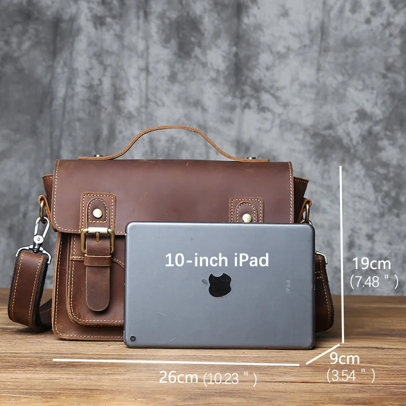 NZPJ Retro Leder Männer der Briefträger Tasche Crazy Horse männer Tasche Top Schicht Rindsleder Schulter Tasche Beiläufige Handtasche Für 10-zoll IPad – Detail 2