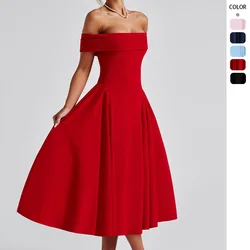 2025 Summer New Fashion Sexy Off-neck Backless Elegant Pure Color Tube-top Dress Women