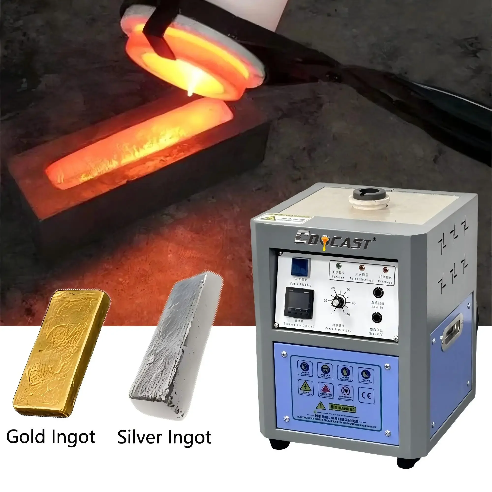 

Индукционная плавильная печь IGBT для золота, 1 кг, 2 кг, мини, малогабаритное оборудование для плавки золотых и серебряных слитков