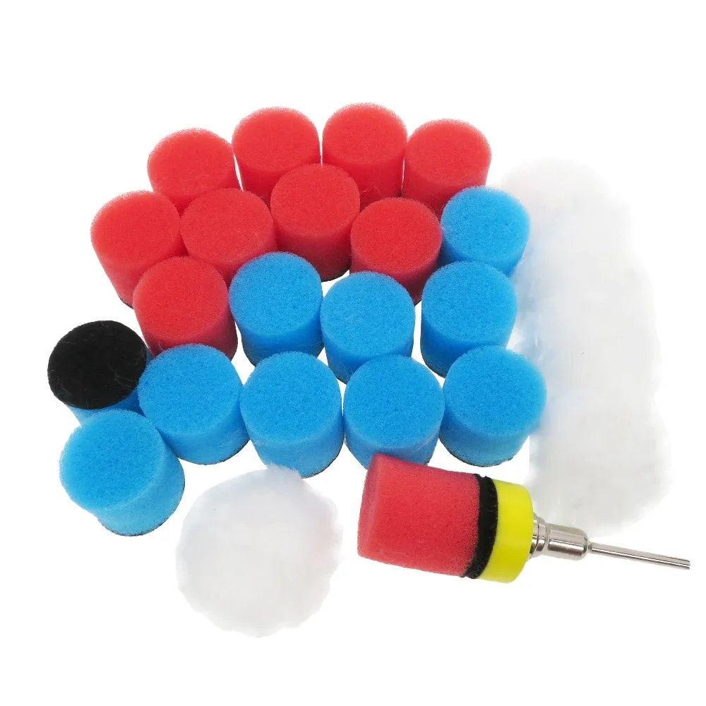 26 Pcs Kit Pad Poles Mobil Mini Busa dengan Hook and Loop 1 Inch 25mm Detail Sponge Wool Waxing Buffing Pads dengan Backer