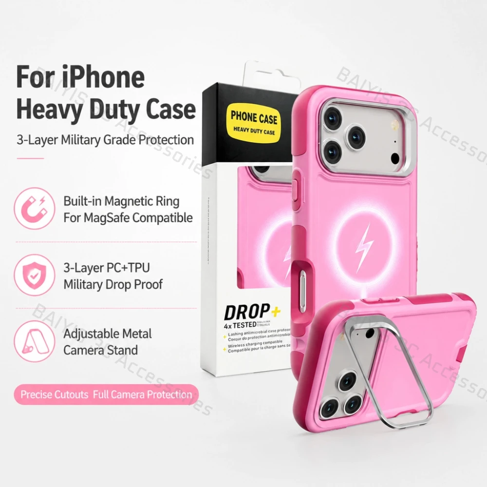 For MagSafe Case With Camera Lens Metal Holder For iPhone 18 17 Pro Max Magnetic Heavy Duty OTT Protective Cover With Box
