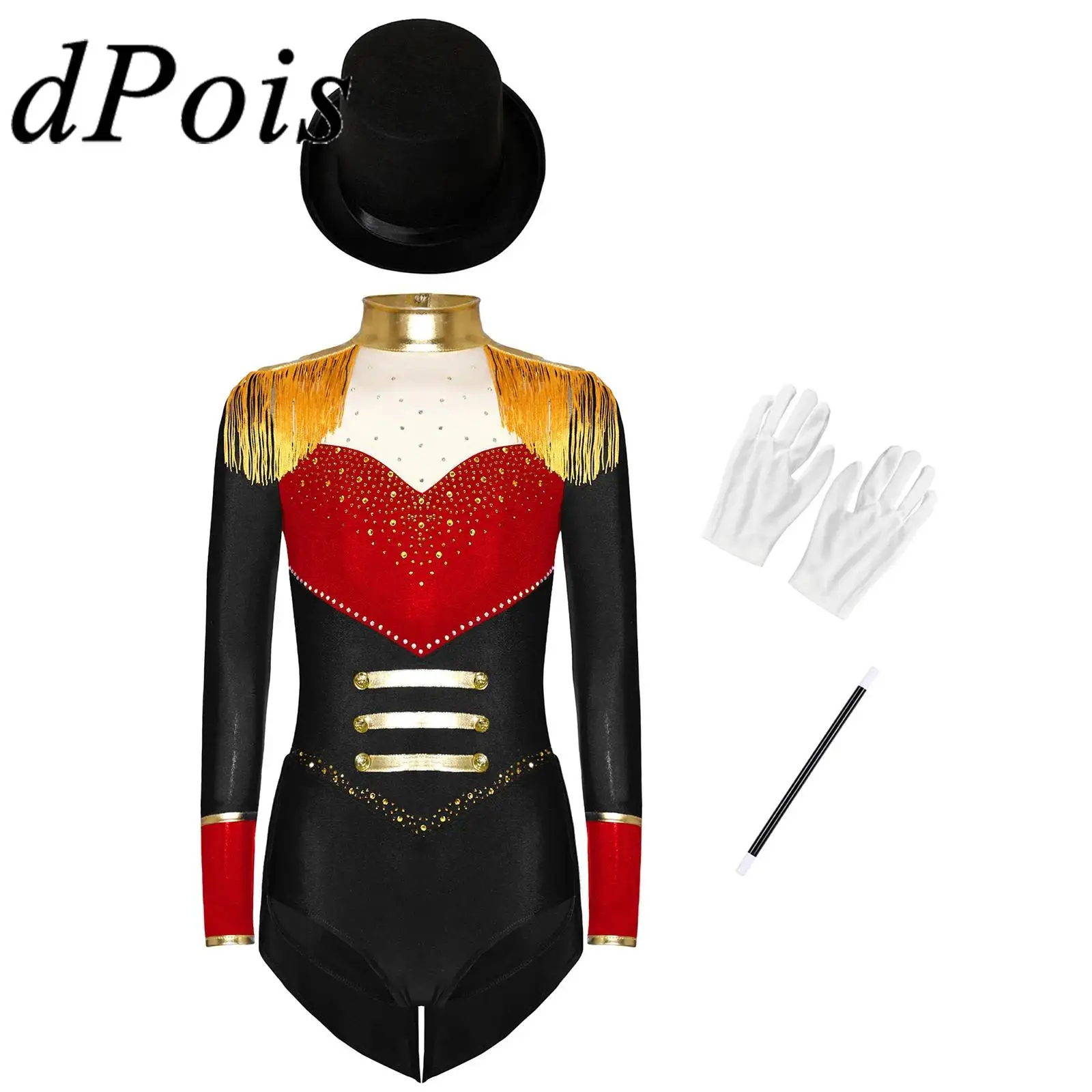 

Kids Boys Girls Circus Ringmaster Costume Cosplay Costume Unitards Sequins Tailcoat Bodysuit Halloween Magician Dress Up Outfits