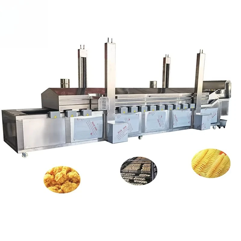 Electric Double Conveyor Continuous Snacks Food Deep Frying Machine for Fried Chips Fish Shrimp Chicken Food Processing Lines