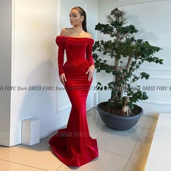 Off Shoulder Long Sleeve Velour Evening Dress For Woman Floor Length Mermaid Party Gown Wedding Gala Velvet Vestido De Fiesta