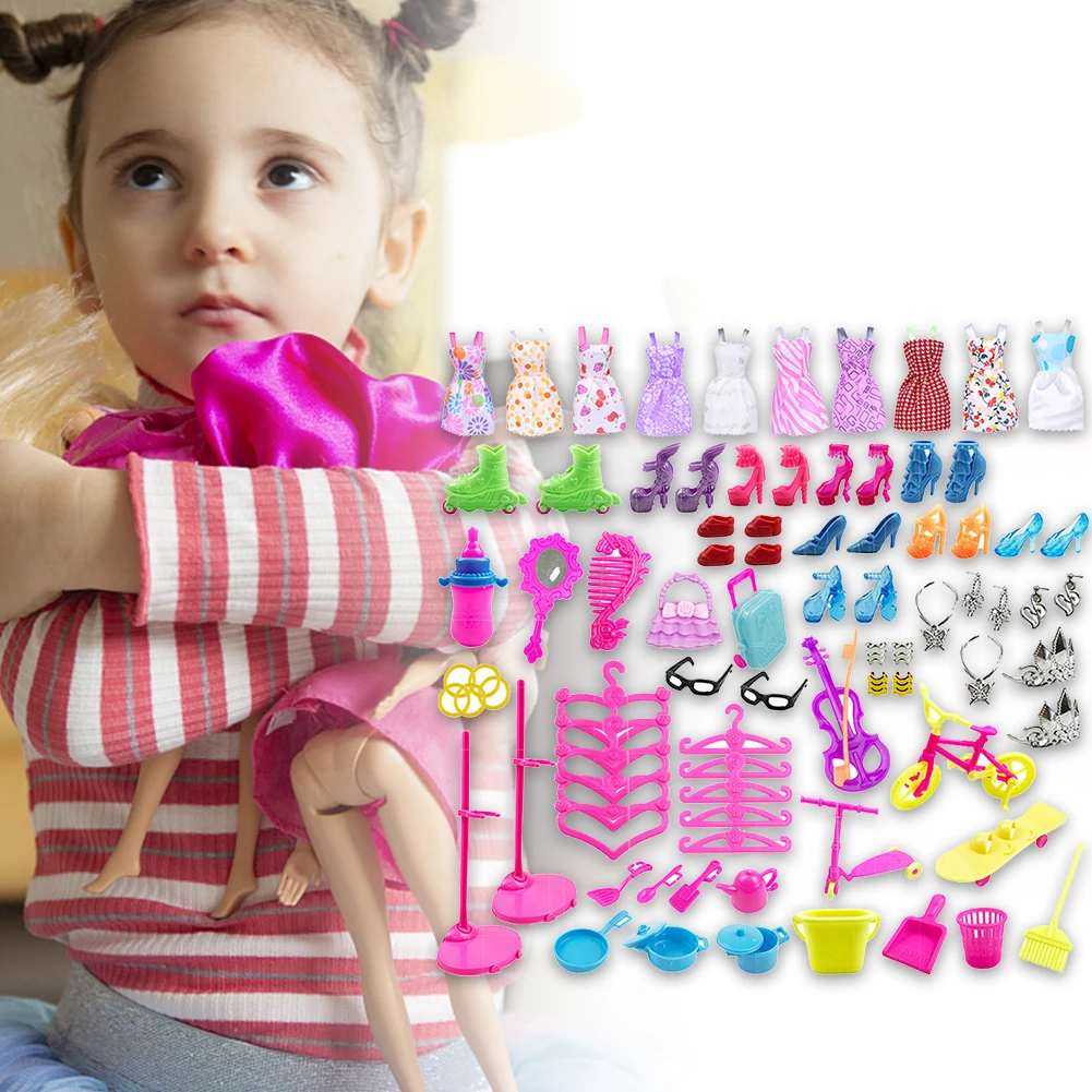 Doll Toy Acessórios para crianças, Mix Doll Toy, Mini Espelho, Salto alto, DIY Dollhouse, Growth Puzzle, Dress Up Game, 88pcs