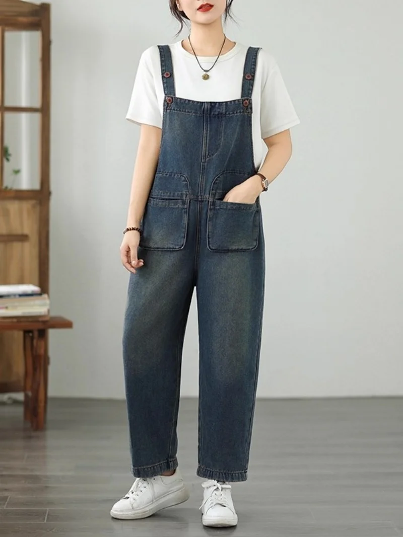 

Design Denim Overalls For Women's Spring Summer 2025 New High Waisted Loose Straight Leg Pants With Suspender Jumpsuit w506