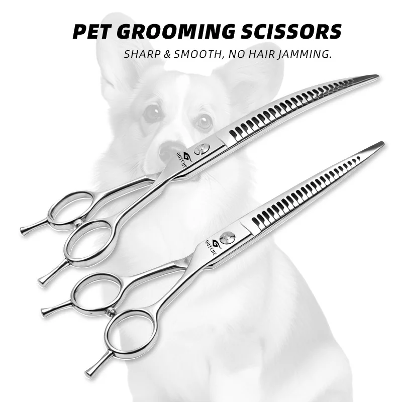 

SHINEKNOT Professional Pet Grooming Scissors For Cats And Dogs Facial And Buttock Teeth Cutting Curved Thinning Cutting
