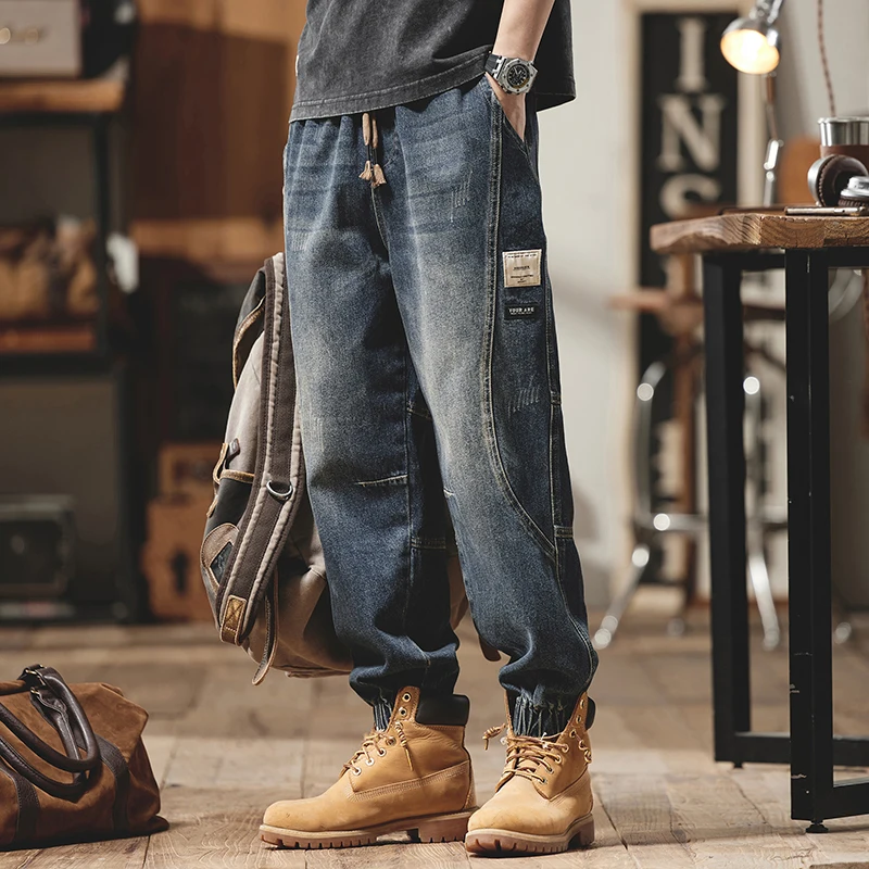 

American Sle Retro Workwear Jeans Men's Loose Casual High Street Spring Autumn Trendy Brand Loose High Street Cuffed Pants