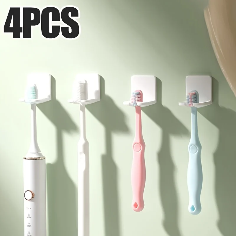 Suporte de parede adesivo para escova de dentes, 4 unidades, à prova d'água, universal, para economizar espaço, organizador de banheiro, branco