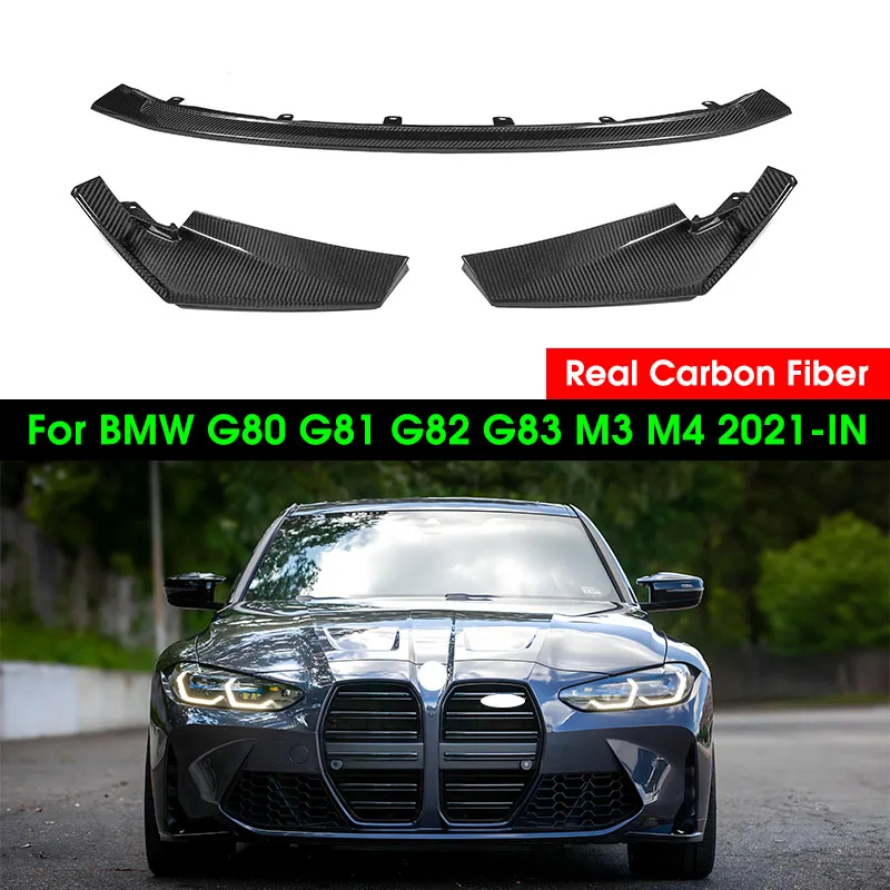 

For BMW G80 G82 G83 M3 M4 Car Styling Body Kit Spoiler Duck Lip Guard Cover Real Dry Carbon Fiber Front Bumper Lip Splitter 3PCS