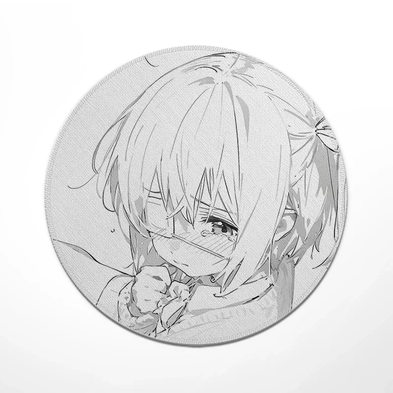 Round Sweet Anime Girl Anime Solid Color Pink Bow Smooth Rubber Mouse Pad Esports Games Computer Keyboard Desktop Decoration