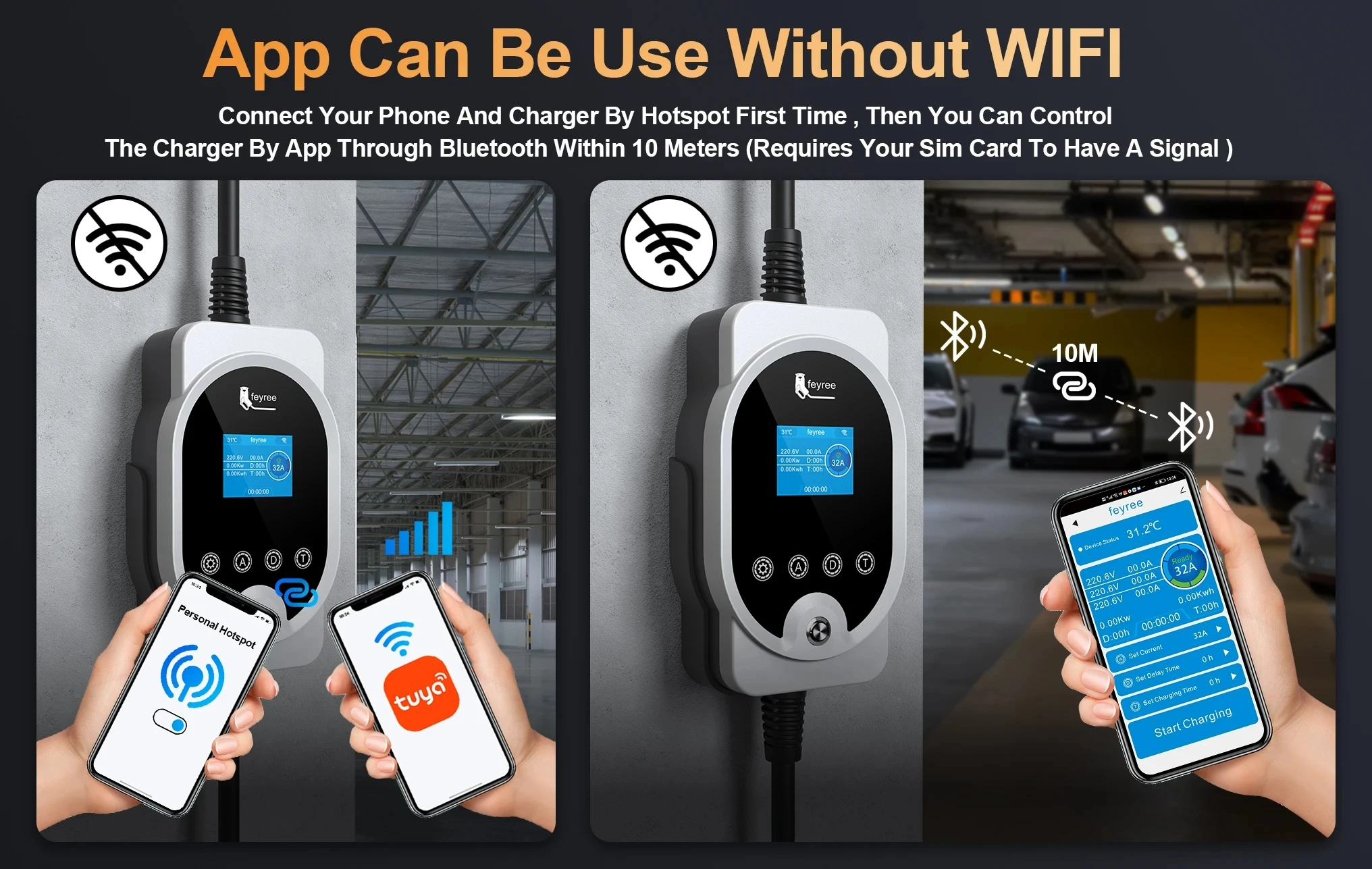 Feyree Typ2 11KW EVSE Wallbox EV Tragbares Ladegerät 16A 3Phase Wi-Fi Smart APP Control Ladestation für Elektroauto-Ladegerät – Detail 9