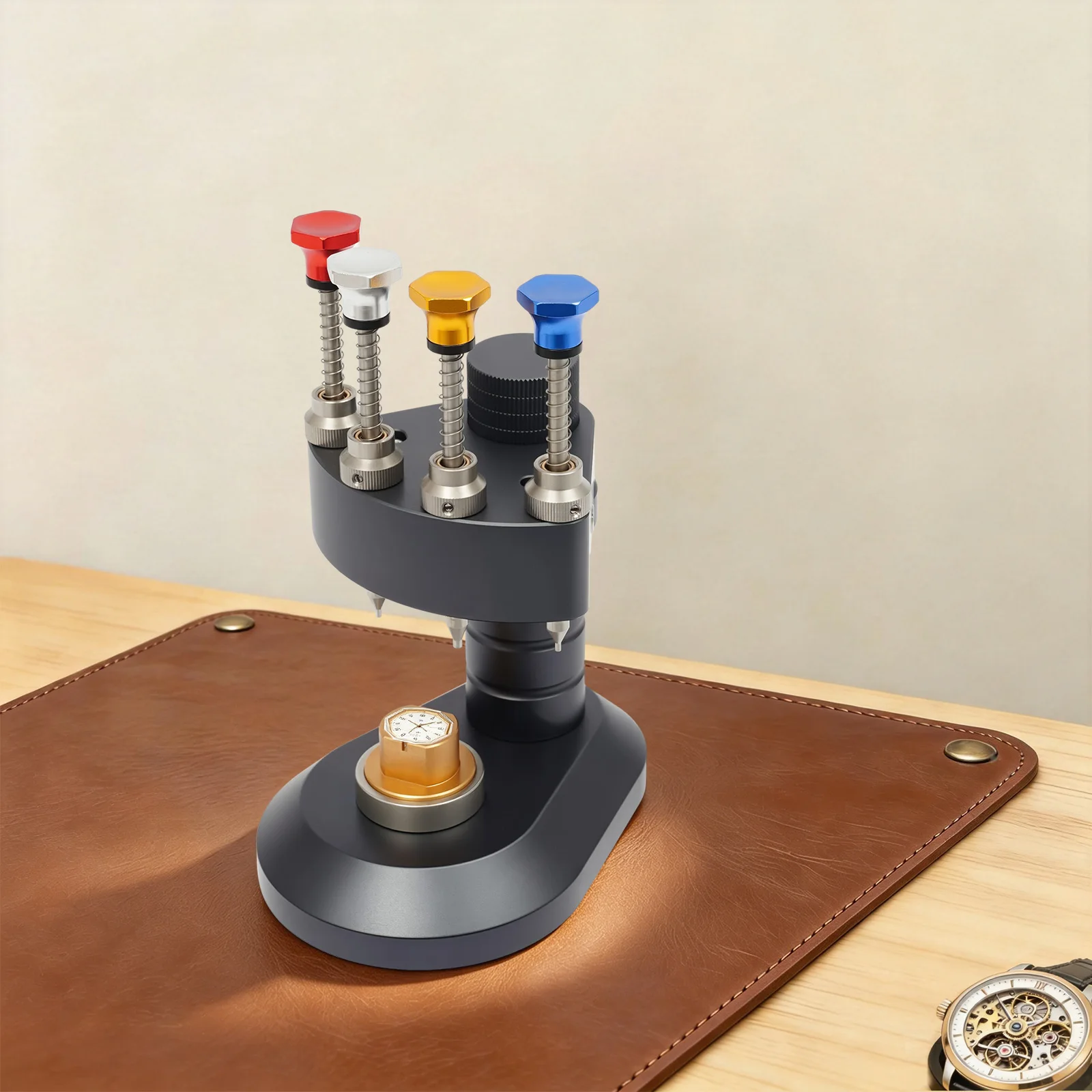 4-Pin Automatic Watch Hands Presser Tool, Watchmaker Hands Setting Fitting Kit with 2 Movement Bases, Adjustable Pressing Force & 12 Needles for ETA/Seiko/Miyota Watch Repair