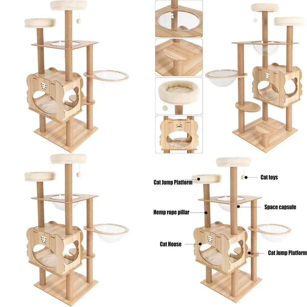 

Дерево для кошек 54 Indoor с капсульной площадкой, многоуровневый ствол для лазания и когтеточка для кошек весом до 15 кг, коричневый