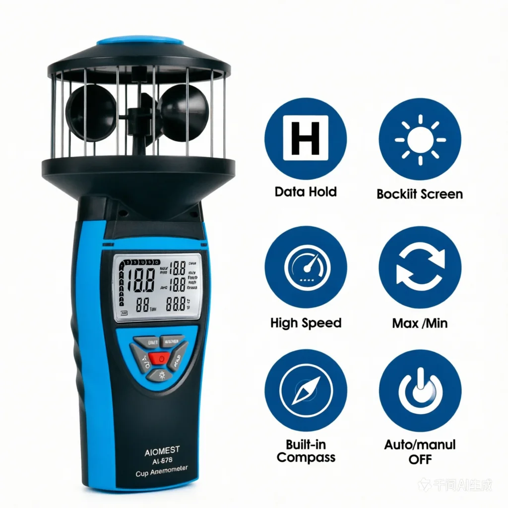 

Upgraded HP-878 Digital Cup Anemometer 0.7-42 m/s Handheld Wind Meter with Compass Backlight for PCP Air Rifle Shooting Sailing