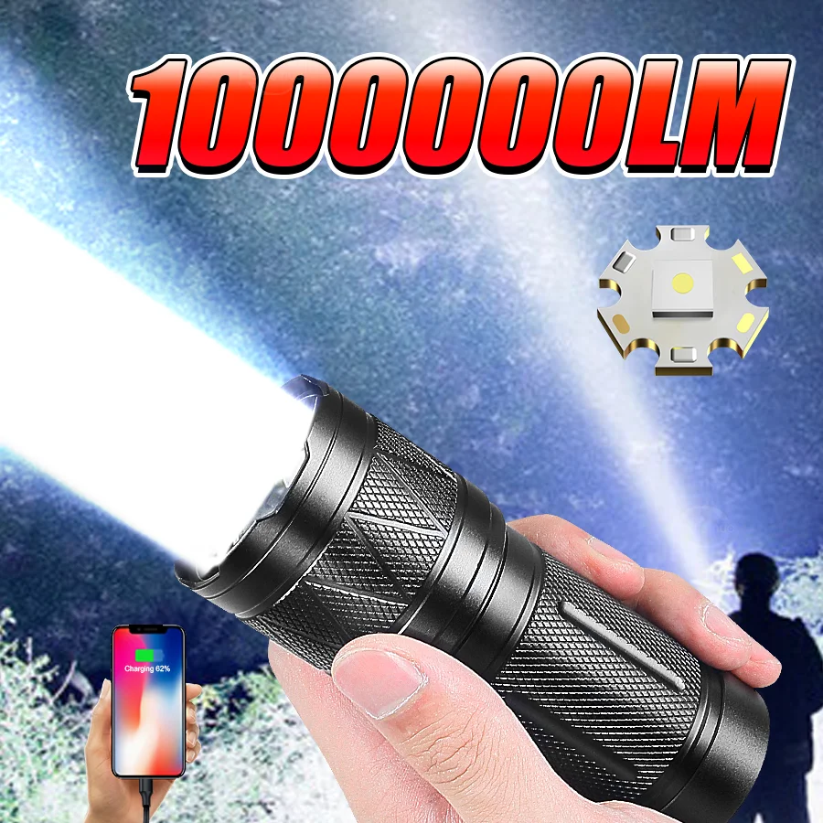 

Самый мощный фонарь 1000000 люмен, светодиодный фонарик высокой мощности, водонепроницаемый, перезаряжаемый, для кемпинга и активного отдыха