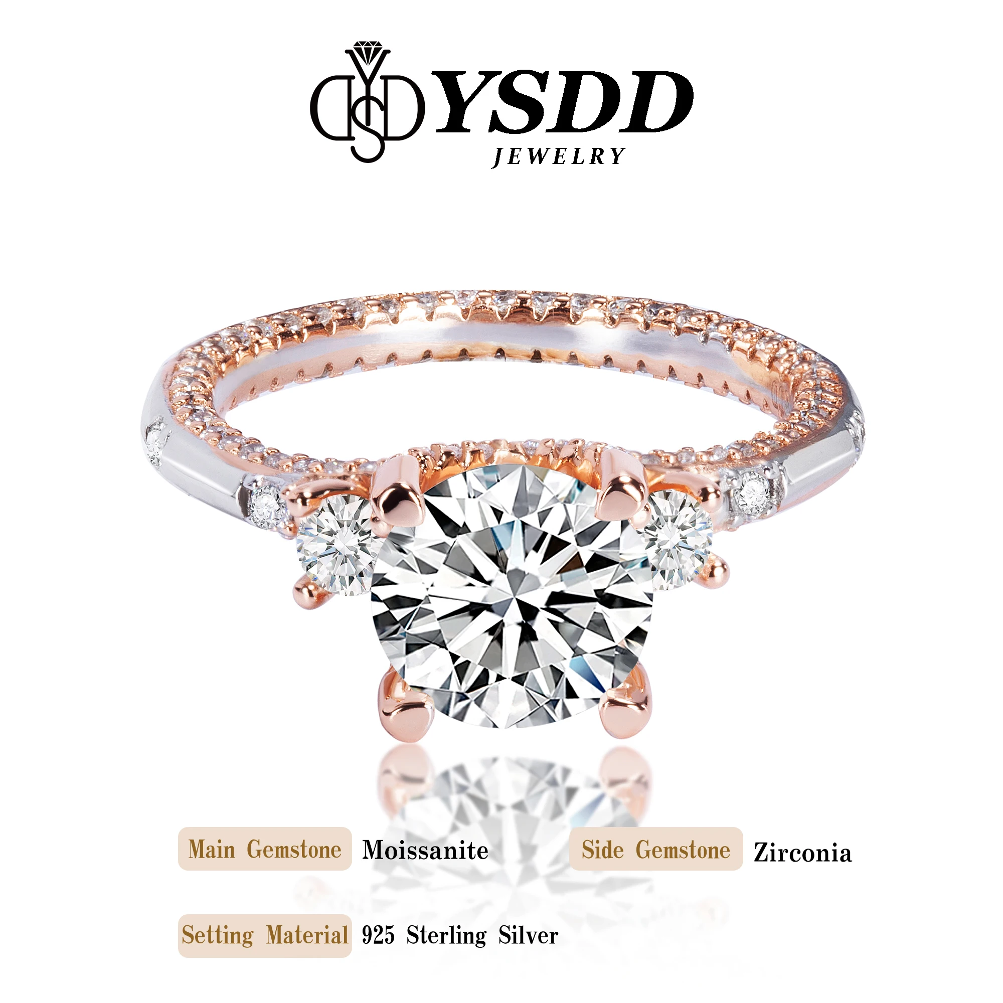 #18 YSDD Certified 1CT 2CT Radiation Cut Moissanite Engagement Ring D Color VVS1 Diamond Proposal 925 sterling silver Ring Gift