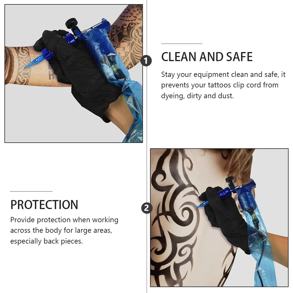 

100 Pcs Disposable Tattoo Bag Blue Plastic Cord Sleeves Tattoos Clip Ink Cartridge Protect Equipment Clean Safe Eliminate