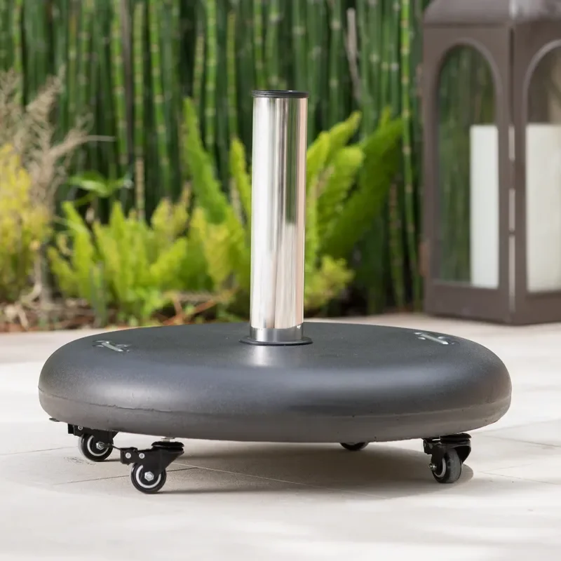 Heavy Duty Concrete Umbrella Base with Lockable Wheels Stainless Steel Bracket for Round Patio Outdoor Parasol Stand Stable