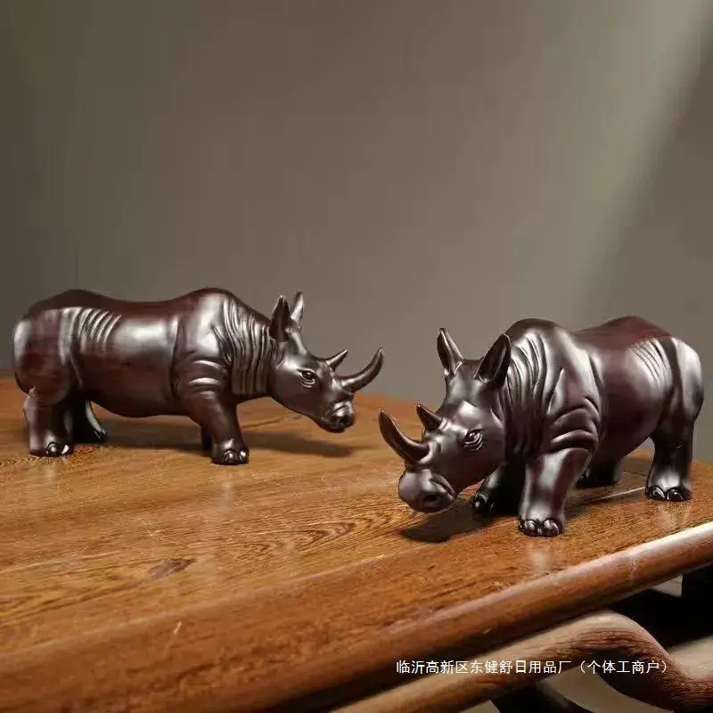 Ebony wood carved rhinoceros decoration Solid wood carved animal home decoration office desktop decoration mahogany crafts