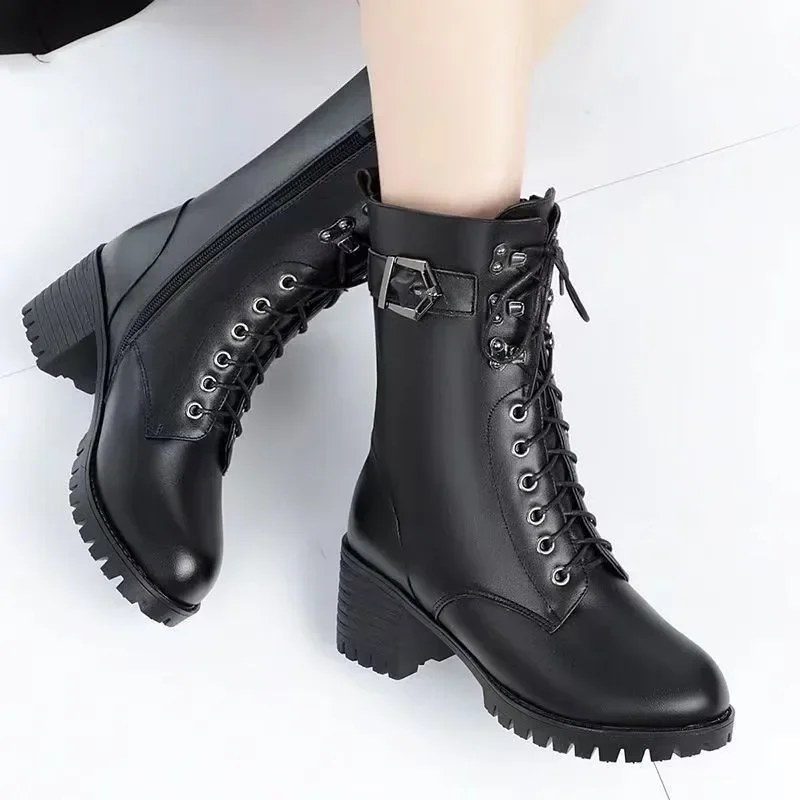 Cross-lace Up Fashion Platform Shoes for Women 2023 New Cold-proof and Warm Winter Women\'s Boots Short Plush Black Zipper Boots