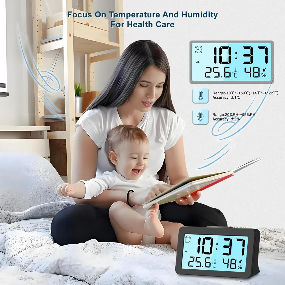 

Alarm Clock, Portable Small Digital Clock, Loud Alarm, Battery Operated, Temperature Humidity Display, Alarm Clock