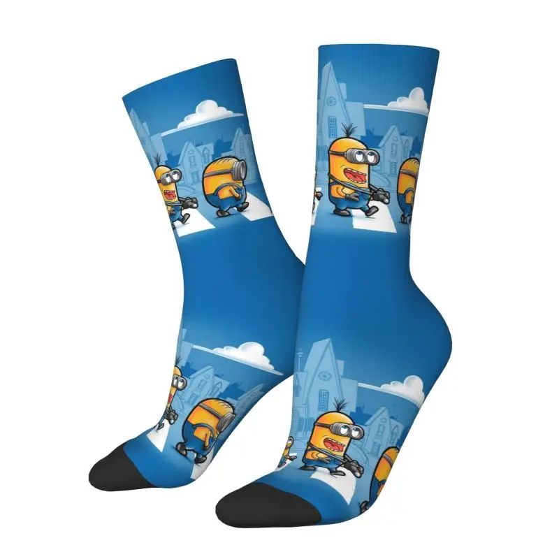 Custom M- Minions Road Dress Socks Mens Womens Warm Fashion M- Minions Cartoon Crew Socks