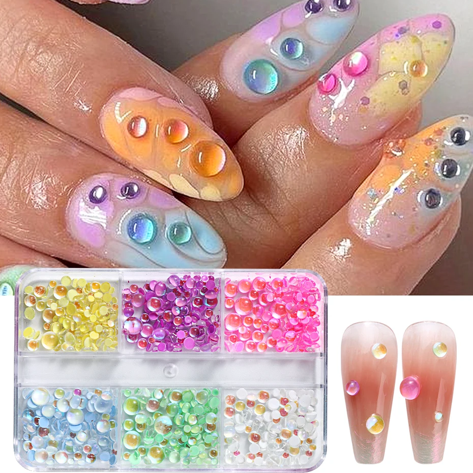 Sparkly Mermaid Semi-circle Bead Nail Art Decorations Mixed Size Charm Acrylic Macaron Bubble Manicure Ornaments Accessories