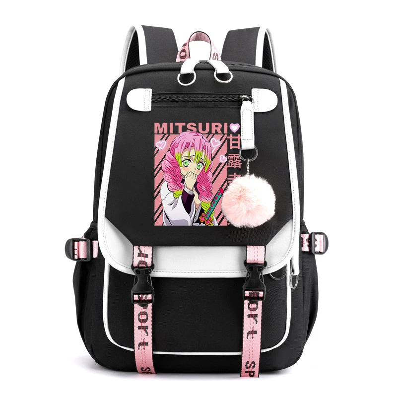 귀여운 재미 있은 Kanroji Mitsuri 애니메이션 학교 배낭 십대 Bookbag Usb Bagpack 학생 학교 가방 여행 가방