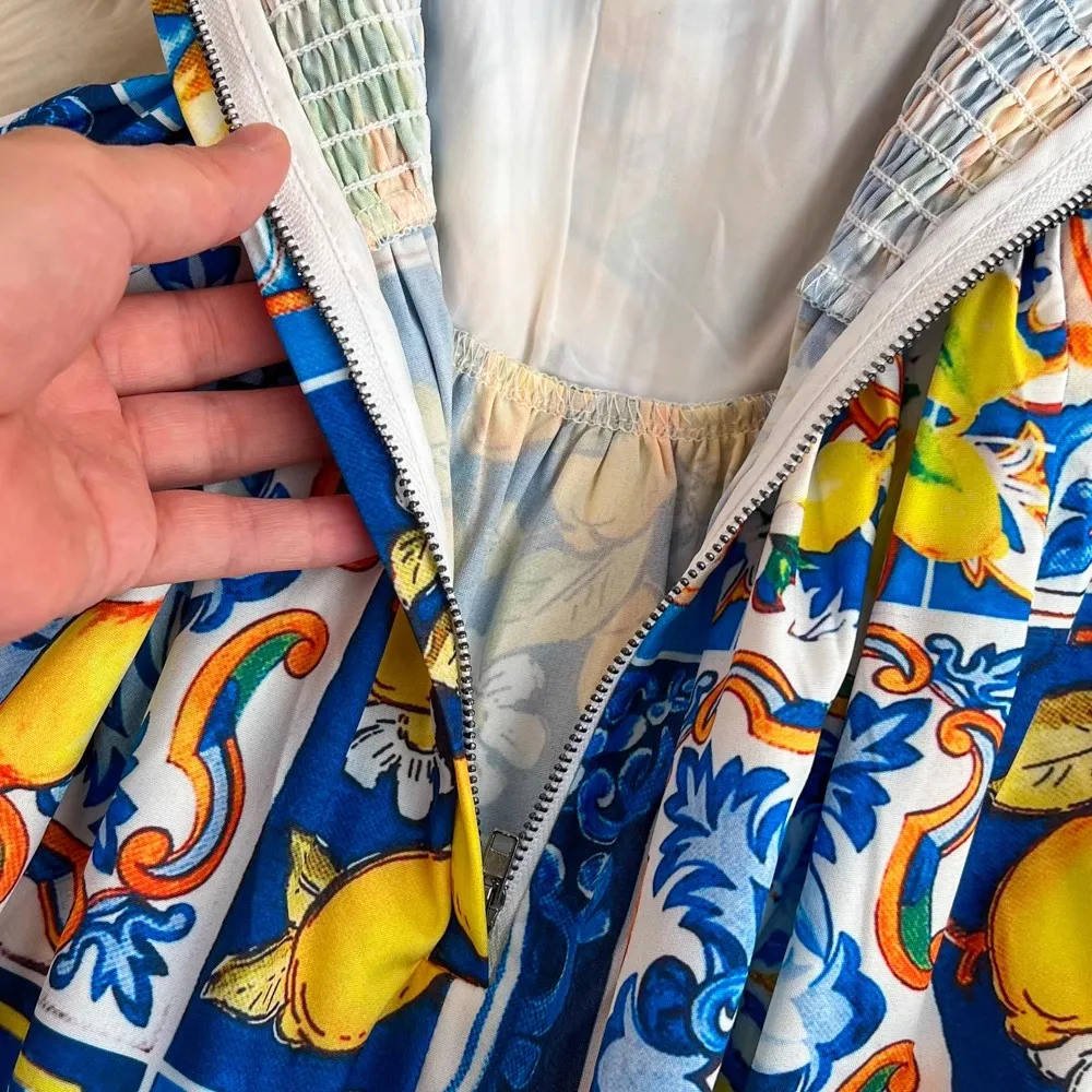 Summer New Tank Strap Designer Women Dress Elegant Bow Spaghetti Strap Backless Lemon Blue White Porcelain Female Long Dresses