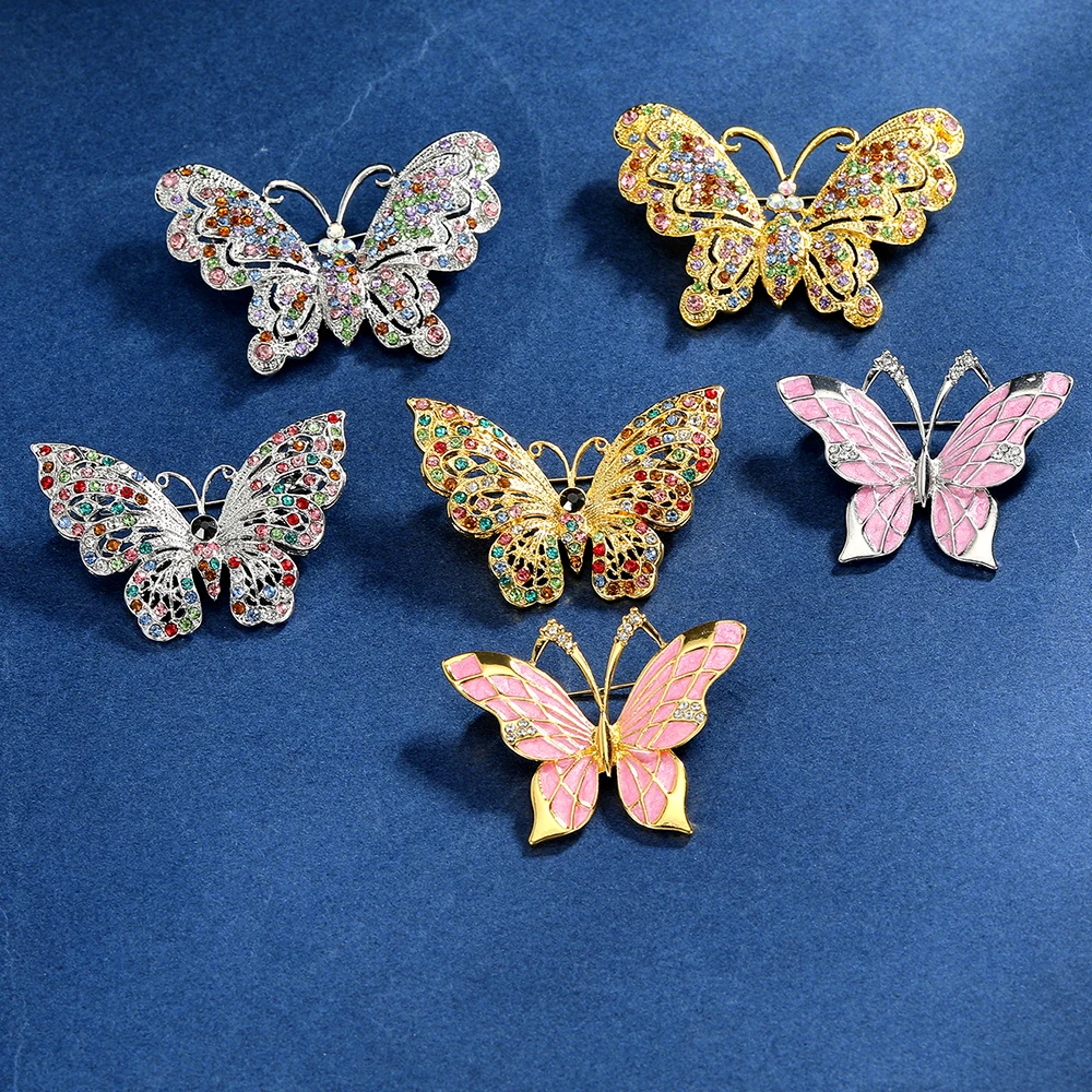 لطيف جميلة الجوف فراشة كريستال التلبيب دبابيس المبهر حجر الراين معبد المينا دبابيس للنساء المجوهرات بالجملة