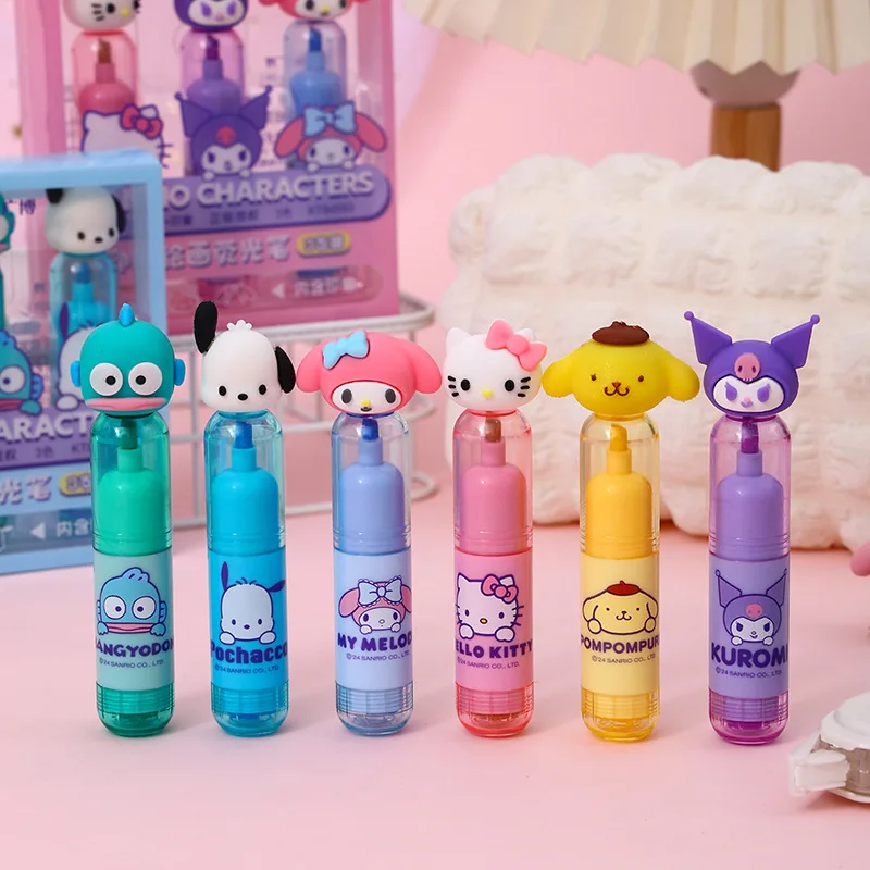 Sanrio 3-color Seal Highlighter Cute Shape Pocket Pen Children's Creative Gift Box