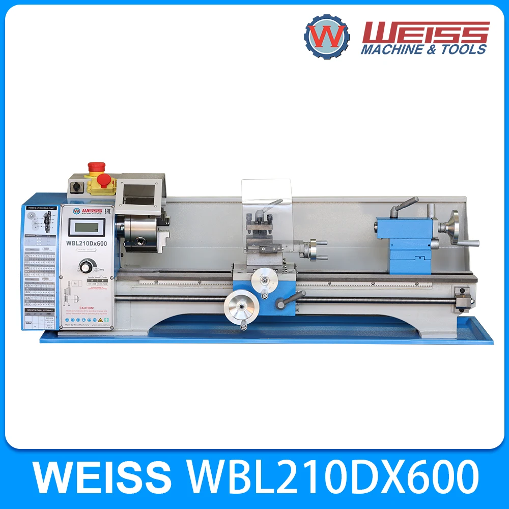 WEISS benchtop metal lathe WBL210D 600mm metal lathe 38mm spindle bore 6mm thickness spindle 1100W BLDC motor variable 2500rpm