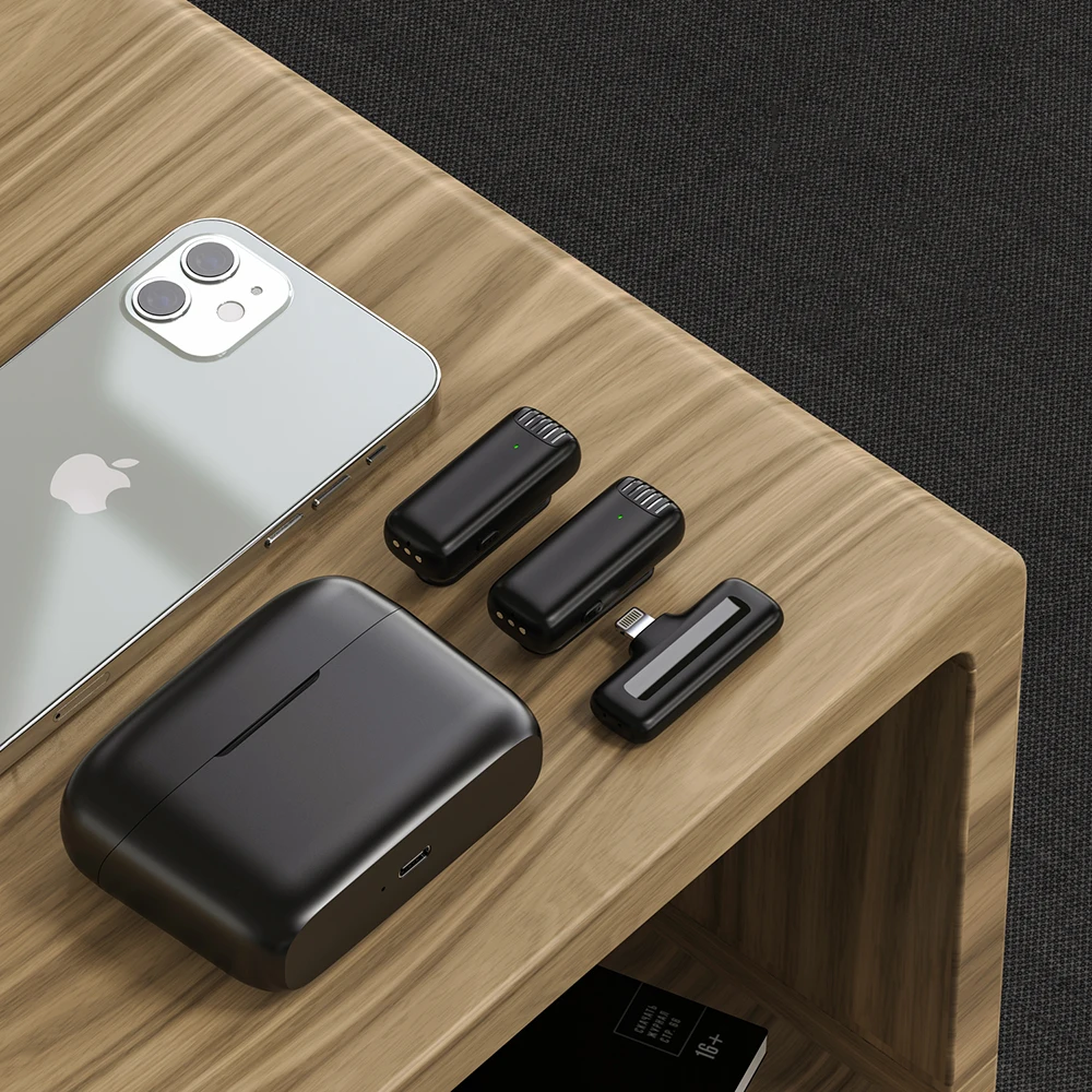 Mikrofon Lapel Nirkabel Lavalier Mikrofon Wawancara Langsung Rekaman Ponsel untuk Laptop iPhone Tipe C Kompak Portabel Android