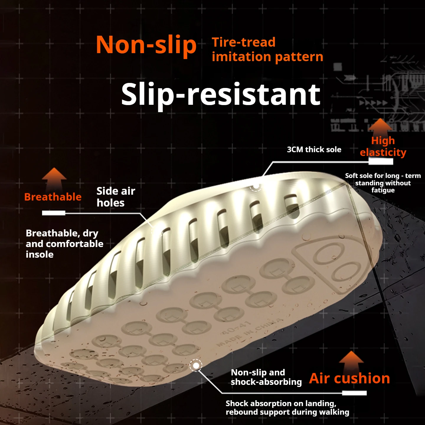 Abnehmbare Einlegesohle EVA-Slipper für Herren, 3 cm dicke Sohle, atmungsaktiv, hohl, rutschfest, für drinnen und draußen, Sommerslipper – Detail 4