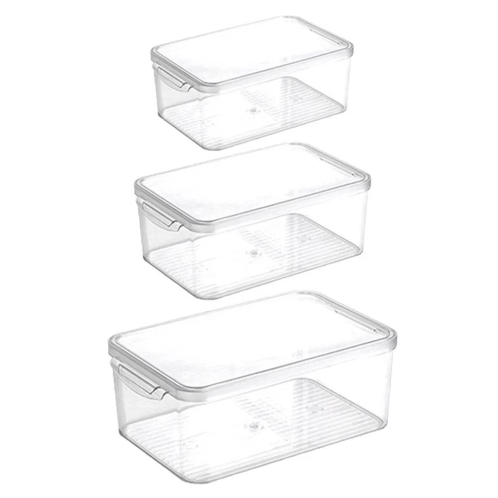 

3Pcs Refrigerator Storage Boxes Reusable Plastic Fridge Organizer Bins for Food Butter Fruits Vegetables Fresh Keeper Clear