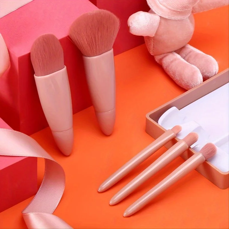 1Set  Luxury travel makeup brush set, equipped with a compact mirror and an easy to grip handle