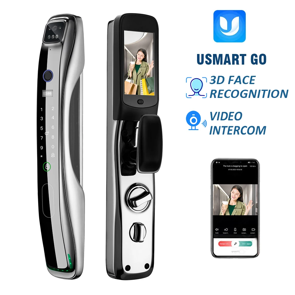 Smart Lock 3D Face Recognition Video Call Usmart Go App Fingerprint Keyless Door Lock Cerradura Inteligente