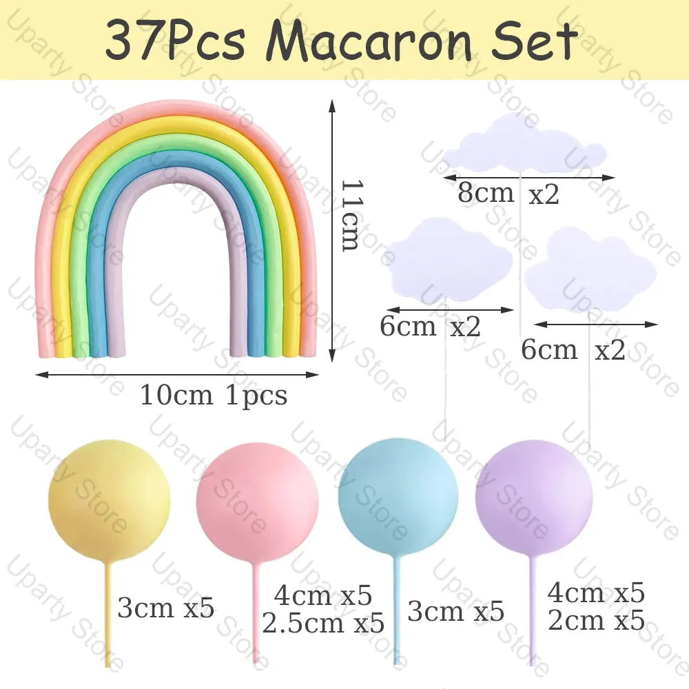 37Pcs Mararon Cake Balls Decoration White Clound Soft Ceramic Pastel Rainbow Cake Toppers Balls for Birthday Wedding Party Favor