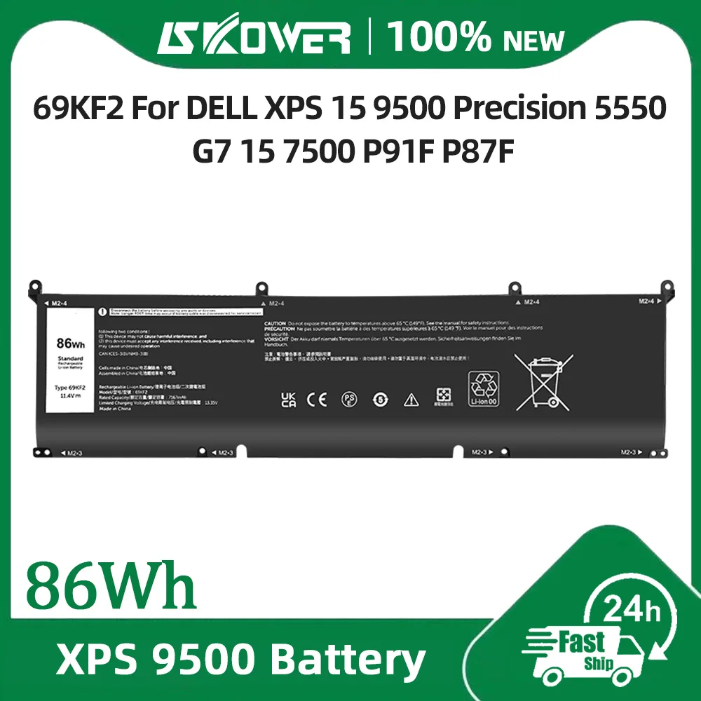 SKOWER 69KF2 Battery for DELL XPS 15 9500 9510 9520 9530 Precision 5550 5560 G155510 5511 5520 5515 5521 G7157500 P91F P87F 86WH