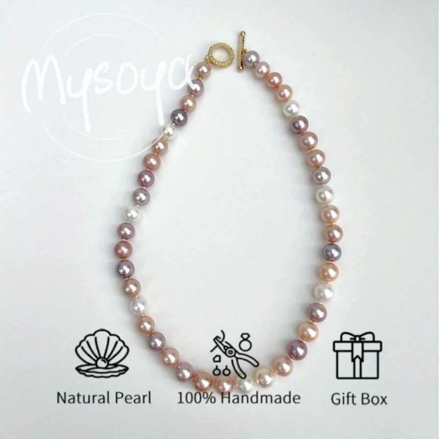 

MYSOYA 8-9mm Colorful Freshwater Pearl Necklace Natural Pearls Gift Box Perfect Gift For Wedding Birthday Christmas New Year