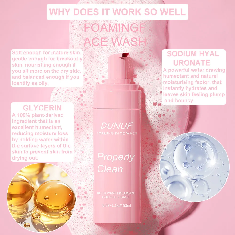 منظف رغوي مرطب مع الجلسرين وحمض الهيالورونيك لتنظيف المسام العميقة وترطيب غسول الوجه لجميع أنواع البشرة والمكياج