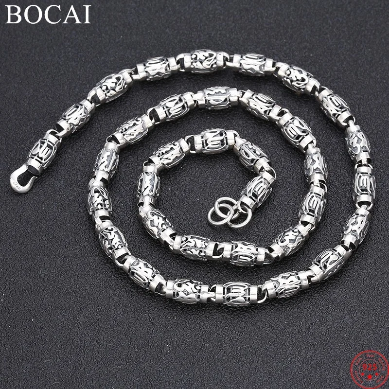 

BOCAI S925 Streling Silver Necklace New Fashion Six Character Truth Scripture-chain Pure Argentum Neck Jewelry for Men