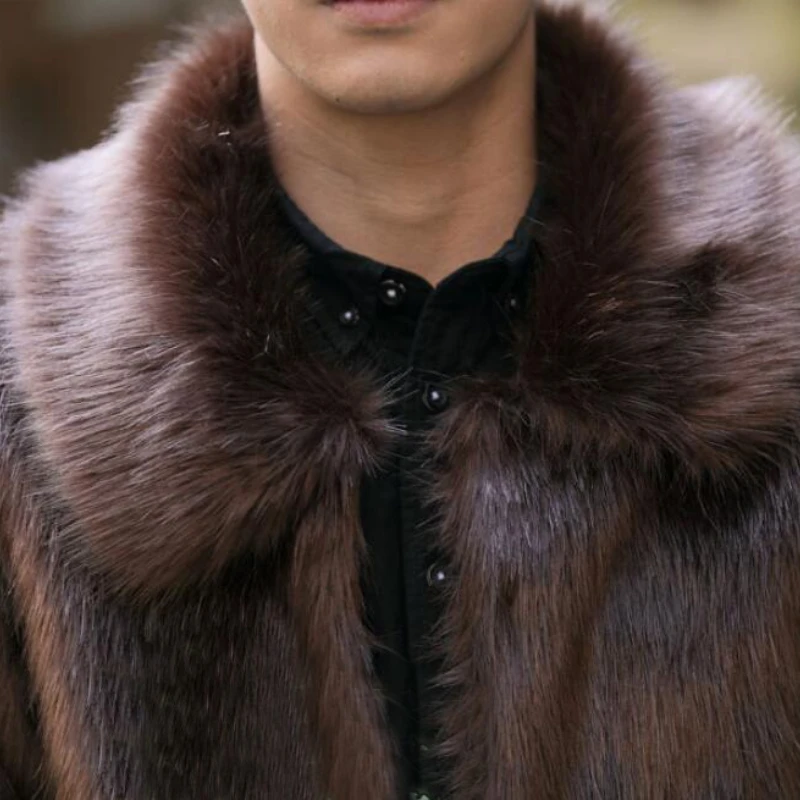 Men's Winter Warm Jacket Fashion Men's Faux Fur Jacket High-end Faux-fox Mink Fur Leather Jacket with Lapel Collar