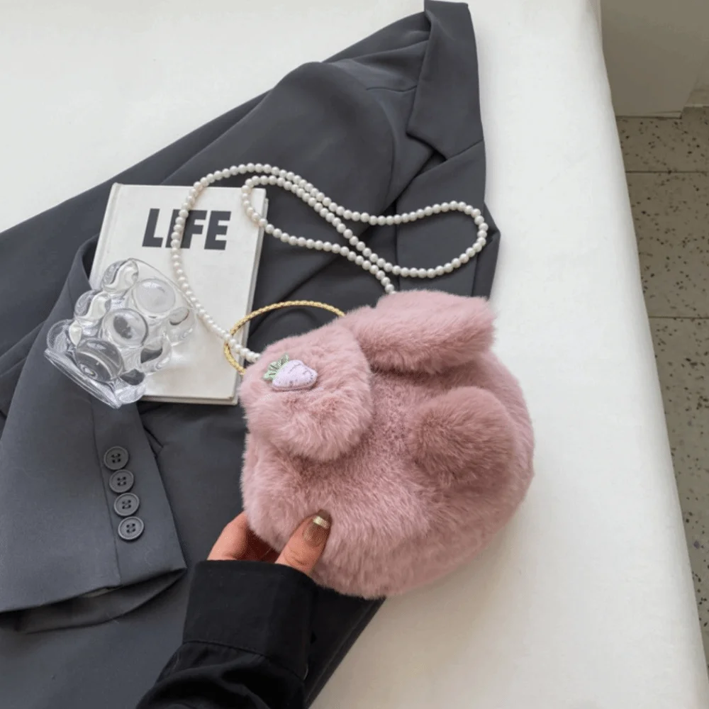 

Модная сумка через плечо с кроликом, жемчужный ремень, легкая сумка, большая вместительная мягкая сумка через плечо для девочек и женщин