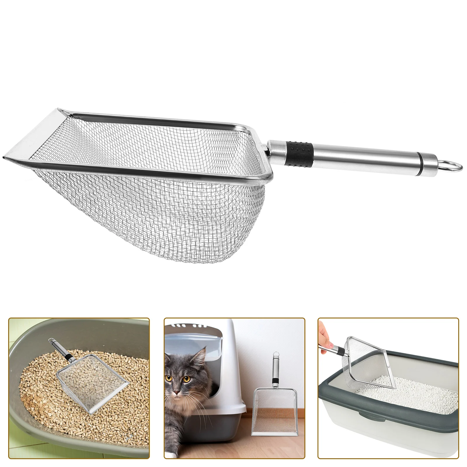 

Stainless Steel Cat Litter Scoop 28 5X14X6cm Non Stick Metal Sifter for Cats Large Size 10 Mesh 2X2mm Hole Practical