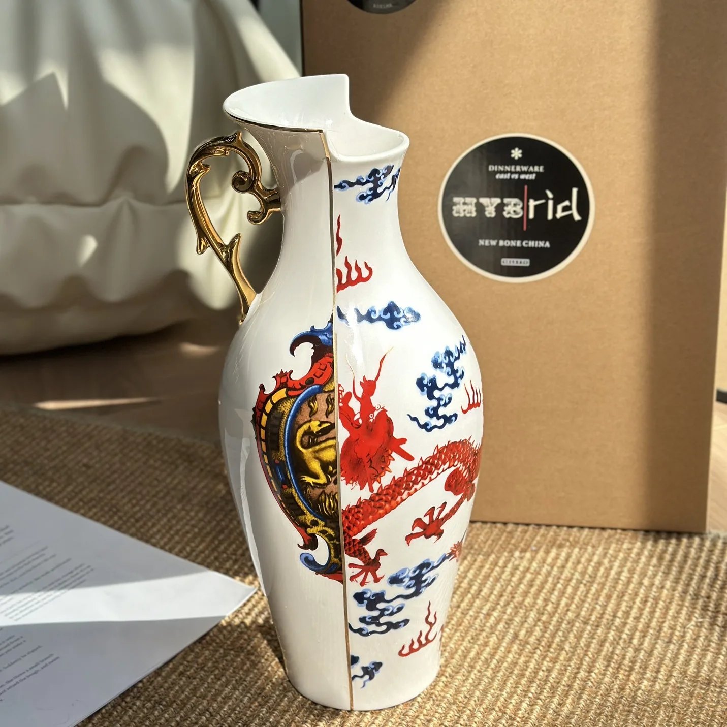 

32cm Light Luxury Chinese Western Fusion Longxiang Creative Home Furnishings Living Room Entrance Flowers Like Brocade Vase Cera