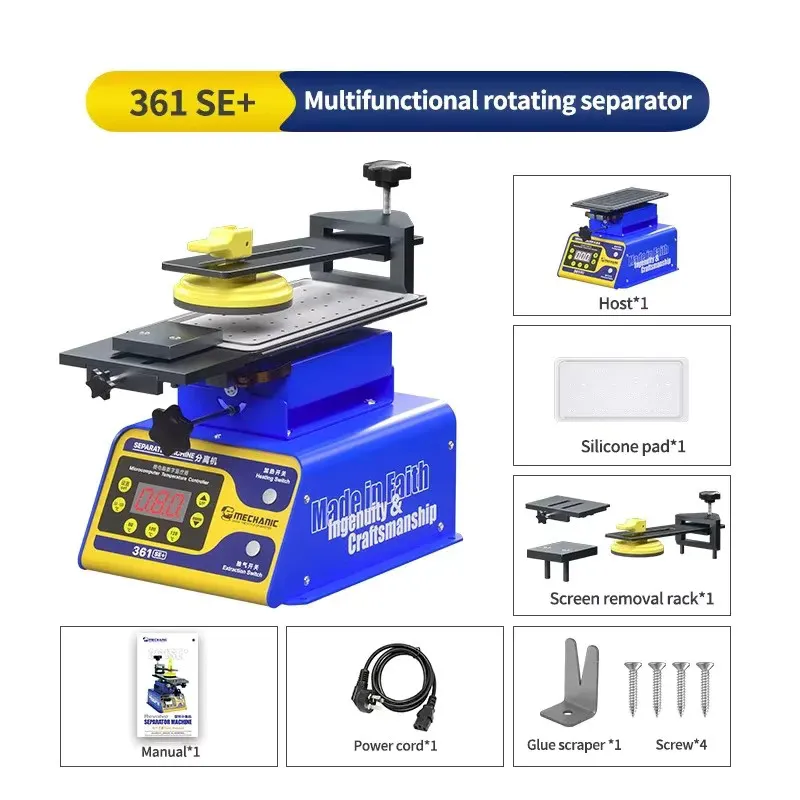 MECHANIC 361SE+ Separator 360 Rotation 45 Tilt for iPhone Android Edge Straight Screen Degumming Frame Removal Heating Platform