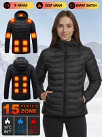 [Chaqueta calefactora inteligente para mujer] Zona calefactora 15/9/2, 2 interruptores, 3 opciones de temperatura, para actividades en invierno en interiores y exteriores